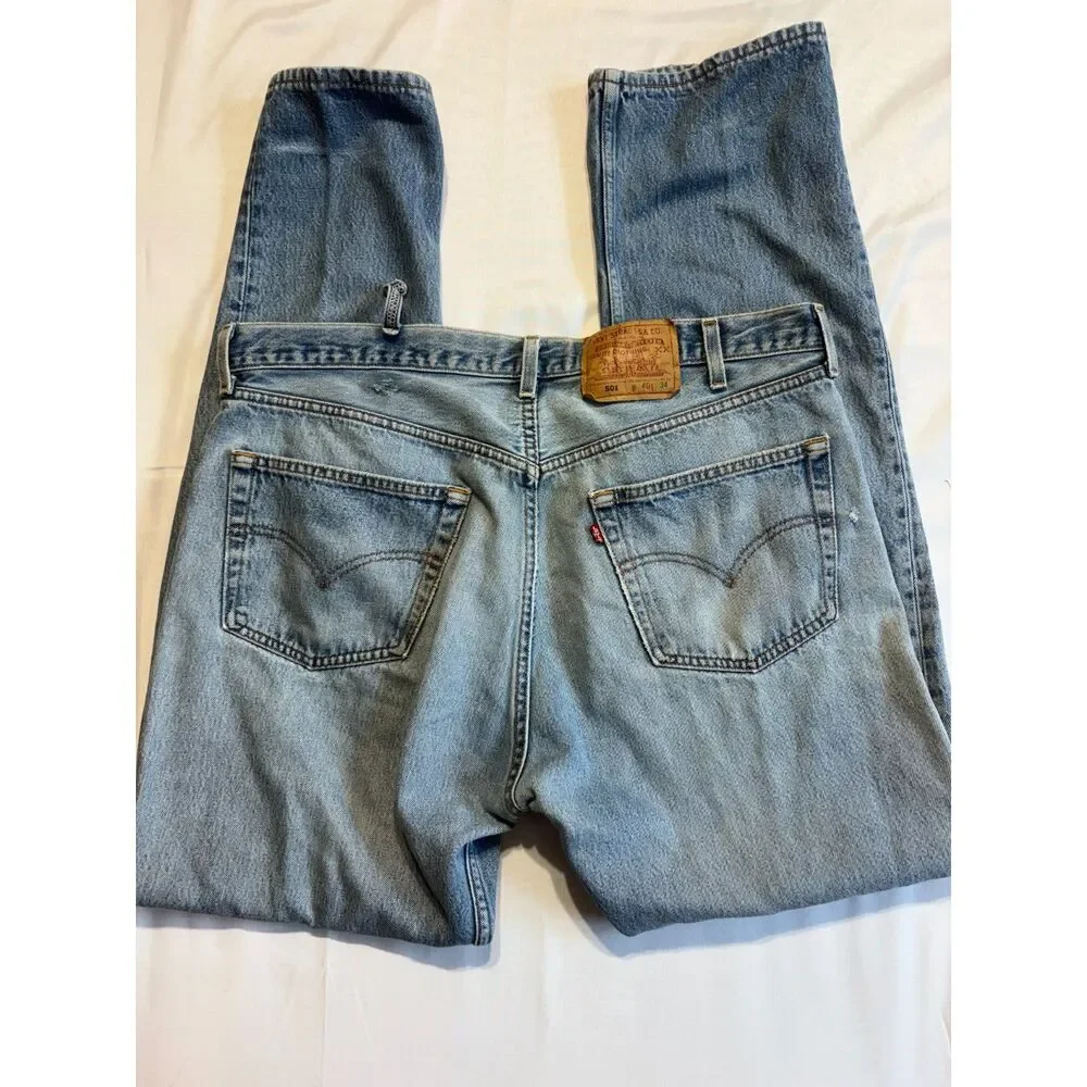 Levi’s 501 Men’s Jeans Size 40x34 Light Wash Distressed Straight Leg Vintage